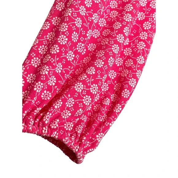 Adrianna Papell Blouse Women L Pink Excellent Floral V-Neck Balloon Sleeve Long - Picture 6 of 10